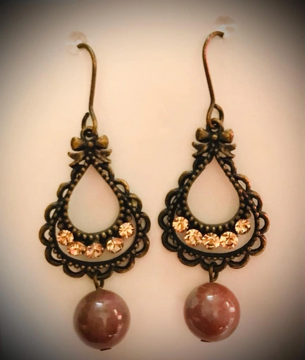 Drop Earring With Bead Code-E 1(B) - Brown