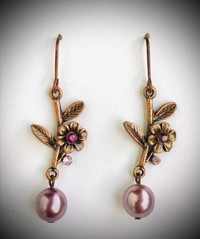 Stem with Pearl Drop Earring Code-E 1(C) - Pink