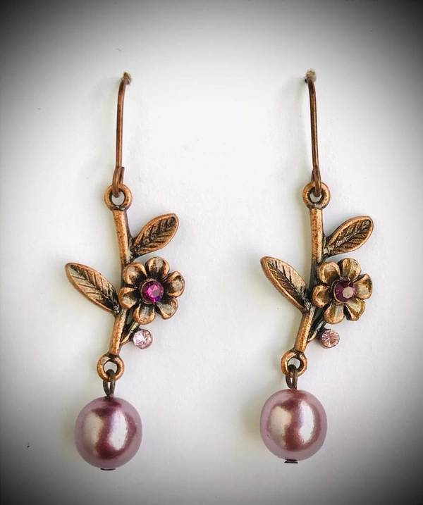 Stem with Pearl Drop Earring Code-E 1(C) - Pink