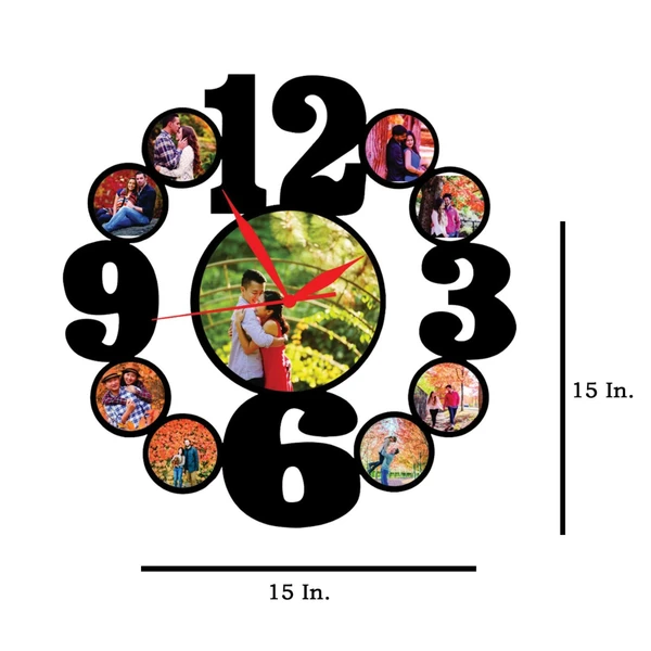 8 Pics With Clock - MDF Wall Collage Frame - SKU413