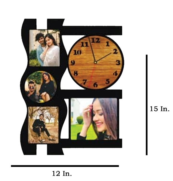 4 Pics With Clock - MDF Wall Collage Frame - SKU421