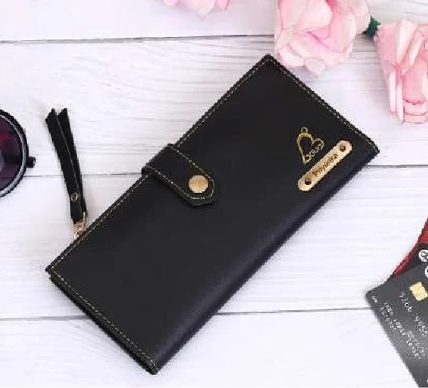 Ladies 2 Fold Button Wallet - Black