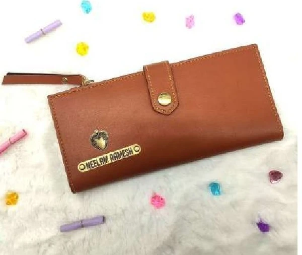 Ladies 2 Fold Button Wallet - Tan Brown