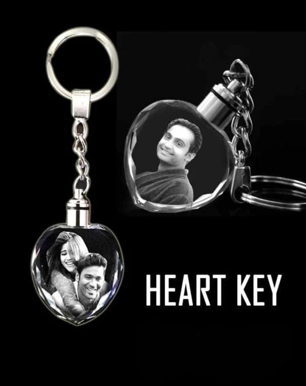 Engraved LED Crystal Keychain - Heart Shape