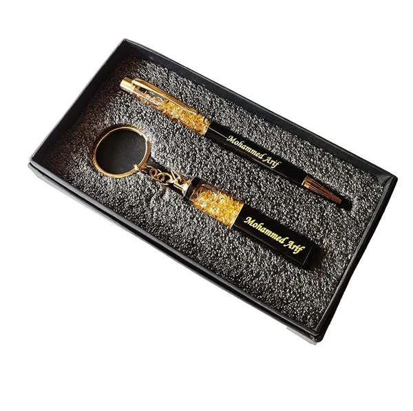 Golden Zari Pen & Keychain Combo