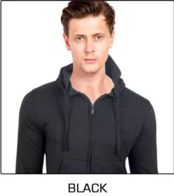 Poly-Cotton Hoodie with Cap & Zip - Black - 2XL