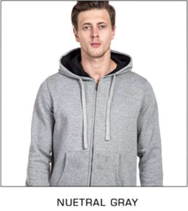 Cotton Hoodie With Zip & Cap - gREY - 2XL