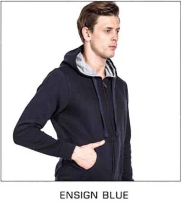 Cotton Hoodie With Zip & Cap - Navy Blue - 2XL