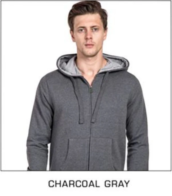 Cotton Hoodie With Zip & Cap - DARK GREY - 3XL