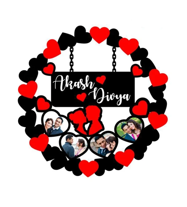 CT94 - LED Black & Red Hearts Couple Cutout Wall Frame