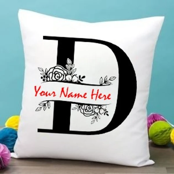 White Satin - D Alphabet Name Pillow - 16x16 Inch