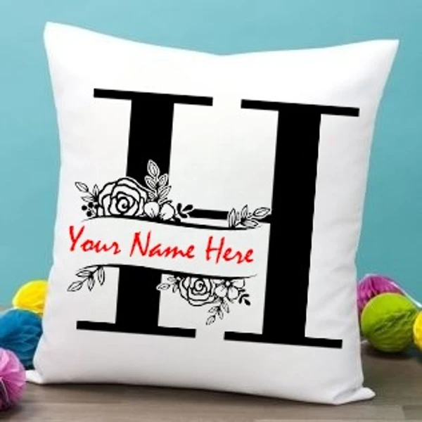 White Satin - H Alphabet Name Pillow - 12X12 Inch