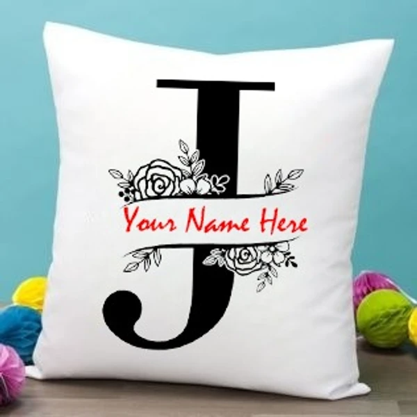 White Satin - J Alphabet Name Pillow - 16x16 Inch