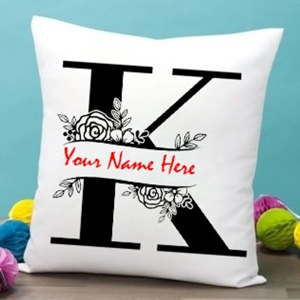 White Satin - K Alphabet Name Pillow - 16x16 Inch