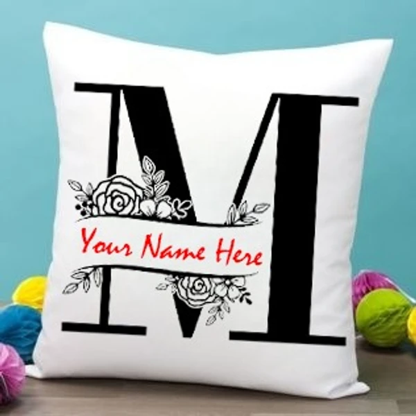 White Satin - M Alphabet Name Pillow - 12x12 Inch