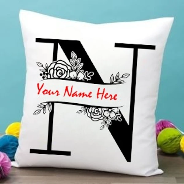 White Satin - N Alphabet Name Pillow - 12x12 Inch