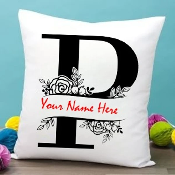 White Satin - P Alphabet Name Pillow - 16x16 Inch