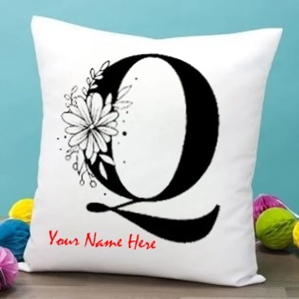 White Satin - Q Alphabet Name Pillow - 16x16 Inch