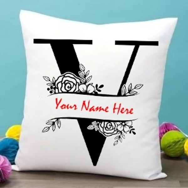 White Satin - V Alphabet Name Pillow - 12x12 Inch