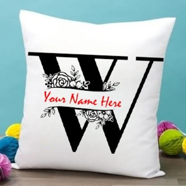 White Satin - W Alphabet Name Pillow - 16x16 Inch