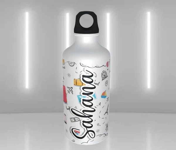 Travel Theme with Name - Personalized Sipper Water Bottle - 600ml