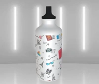 Travel Theme with Name - Personalized Sipper Water Bottle