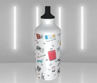 Travel Theme with Name - Personalized Sipper Water Bottle