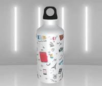 Travel Theme with Name - Personalized Sipper Water Bottle