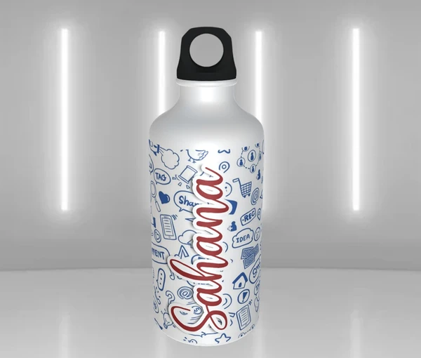 Social Theme with Name - Personalized Sipper Water Bottle - 600ml