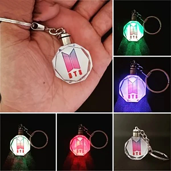 Printed LED Crystal Key Chain - Round Shape