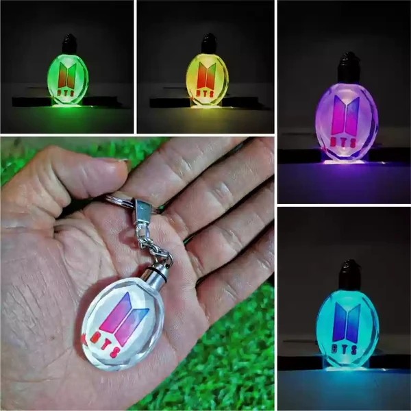 Printed LED Crystal Key Chain - Oval Shape