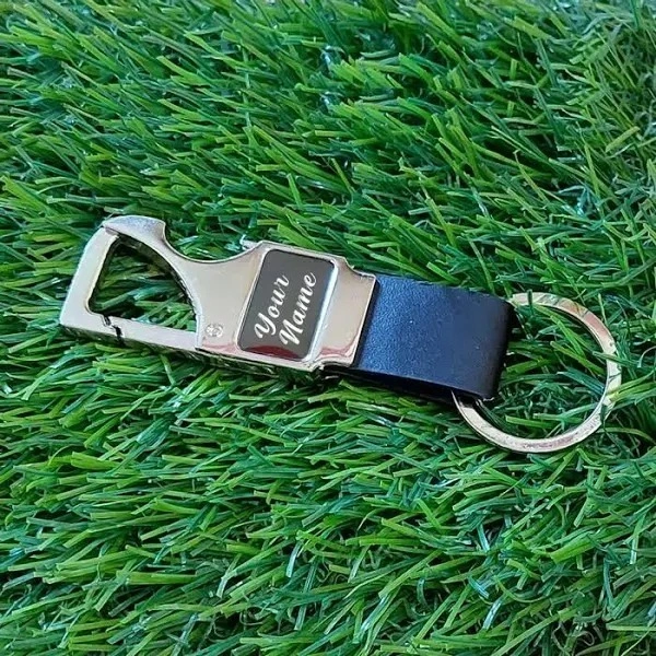 Hook Type PU Leather Metal Keychain - Blue