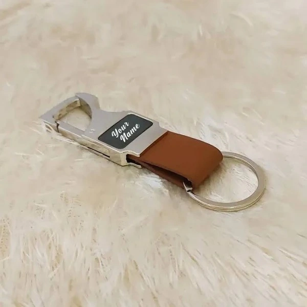 Hook Type PU Leather Metal Keychain - Dark brown