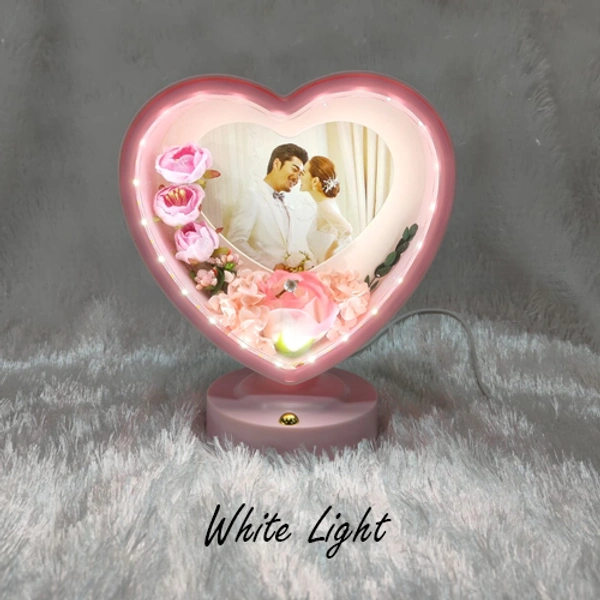 Premium LED Frame with Flowers - Heart Pink