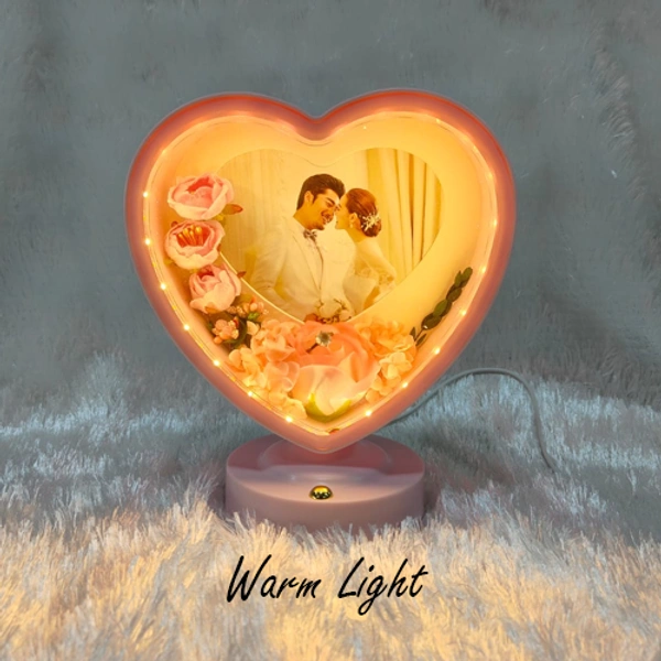Premium LED Frame with Flowers - Heart Pink
