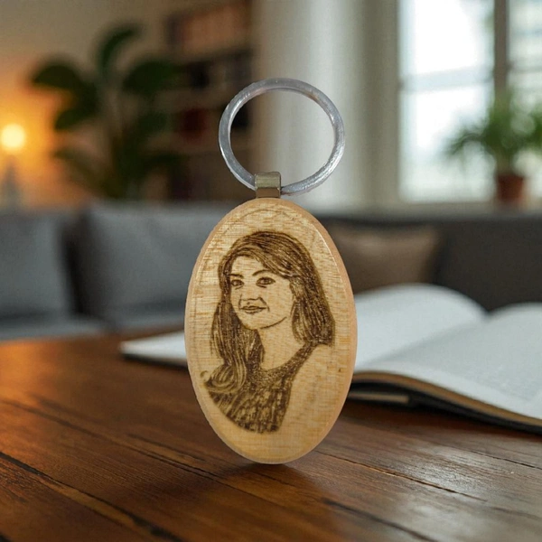 Oval shape - Wooden Engraving Keychain - Member Price