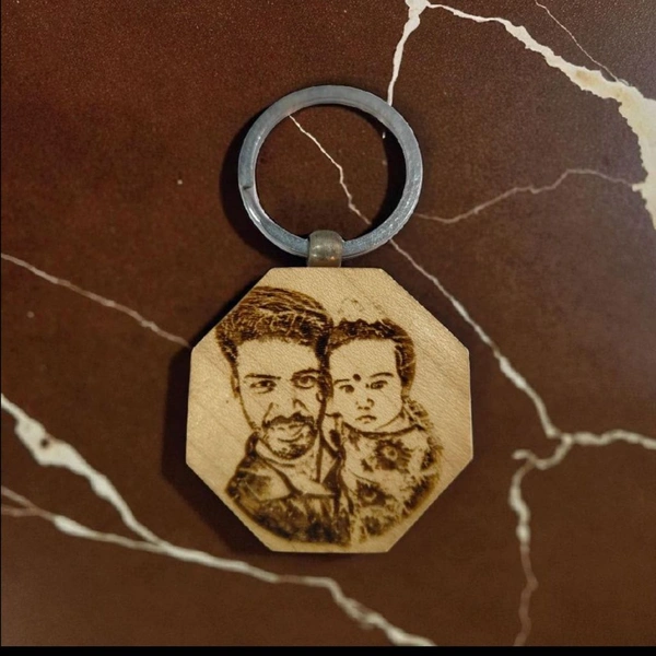 Hexa Shape - Wooden Engraving Keychain - Member Price