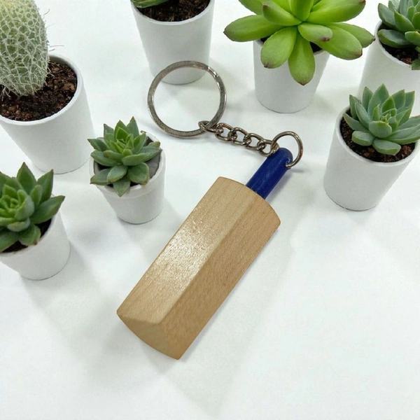 Blue Handle Bat Shape - Wooden Engraving Keychain - Regular Price