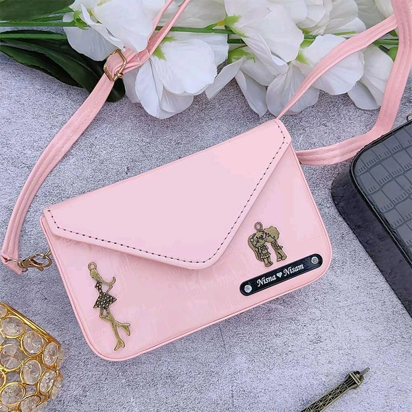 Croc Leather sling Bag - Peach