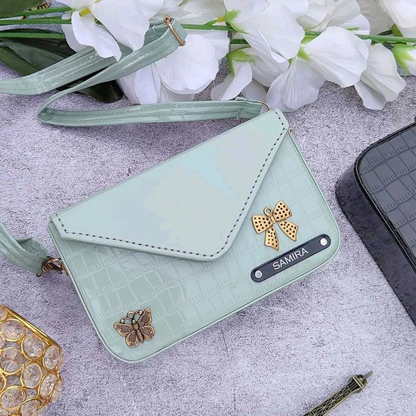 Croc Leather sling Bag - Sea Green