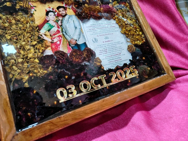 Wooden 1inch Depth box Preserved Wedding garland and Wedding Card