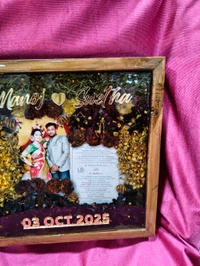 Wooden 1inch Depth box Preserved Wedding garland and Wedding Card