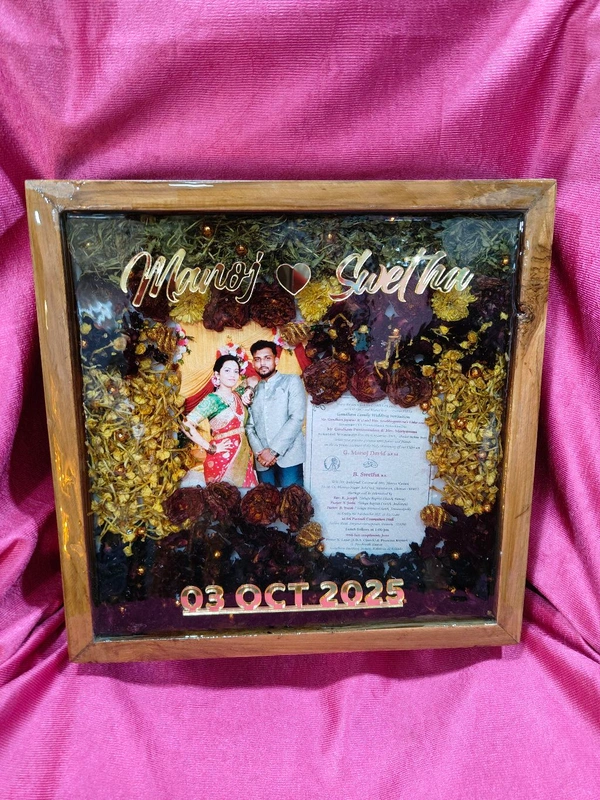 Wooden 1inch Depth box Preserved Wedding garland and Wedding Card