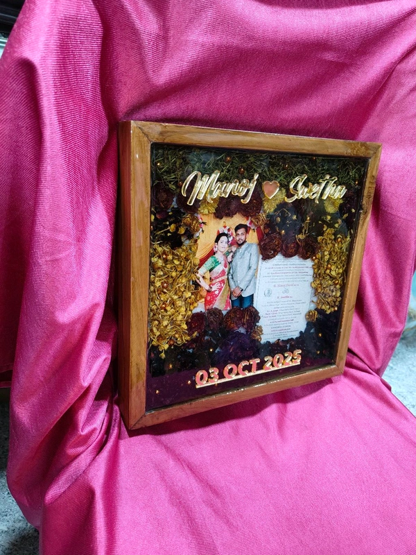 Wooden 1inch Depth box Preserved Wedding garland and Wedding Card