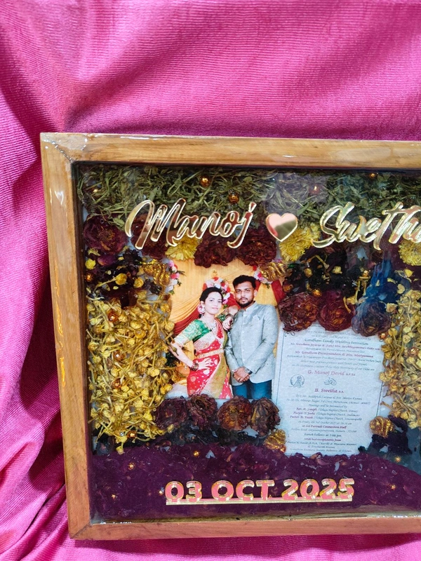 Wooden 1inch Depth box Preserved Wedding garland and Wedding Card