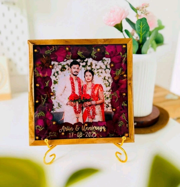 Varmala and Thali Preserved in12inch Wooden Frame With 10mm Depth Design 6