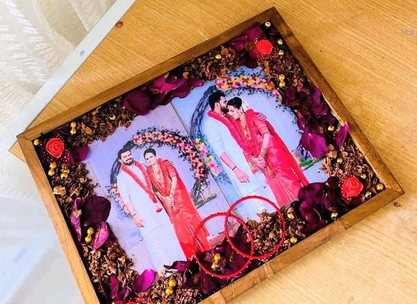 12x16" Inch - Resin Wooden Box Frame - Wedding Garland And Bangles Preservation 