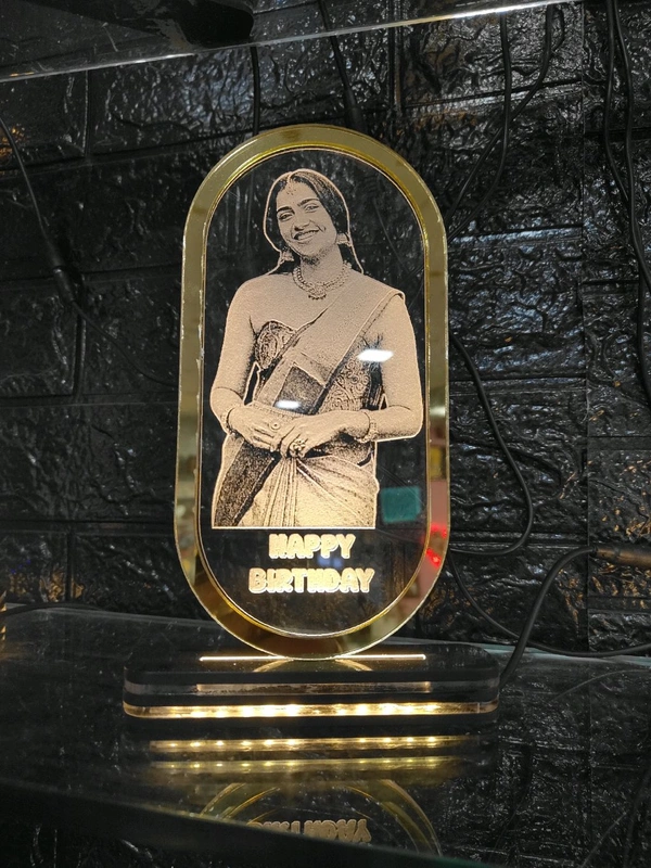 Photo Engraved Oval Shape Clear Acrylic With LED Base - Member Price