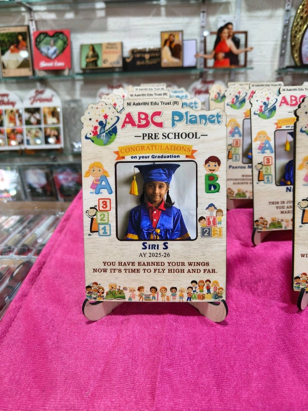 Personalized Pre-School Graduation MDF Photo Frame – ABC Planet Pre-School Theme - 10 Qty
