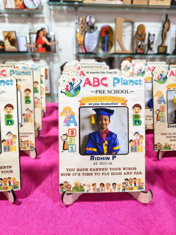 Personalized Pre-School Graduation MDF Photo Frame – ABC Planet Pre-School Theme - 10 Qty